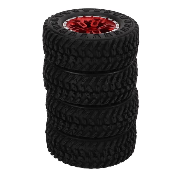 4 stk. 55mm For- og Baggummidæk med 5-eget Metalfælg til Axial SCX24 1/24 RC Bil Rød