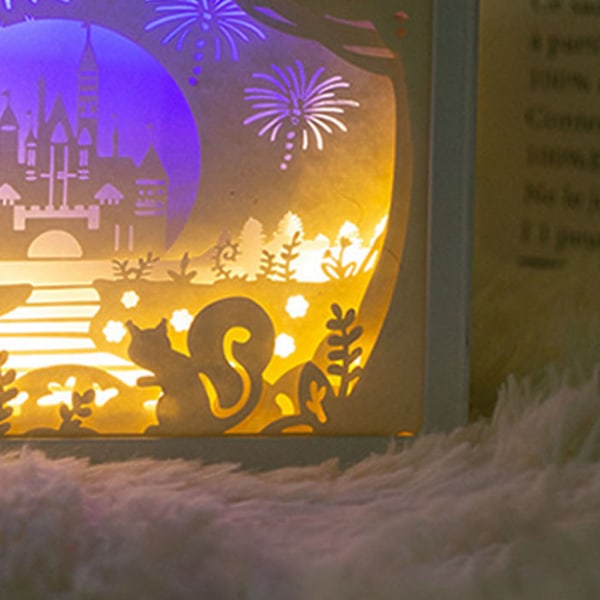 Papercut Light Box Mjukt Varmt Ljus Romantisk USB Batteridriven 3D Pappersskulpturlampa för Sovrum Kontor Fest Typ 6 (Manuell Brytare)