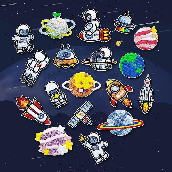 18 stk. Flower Label Planet Cartoon Astronaut Patch self-adhesive