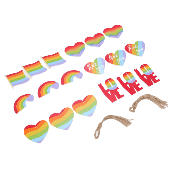 Rainbow Heart Flag Ornaments Trädekorationer med rep Party Dekoration Supplies