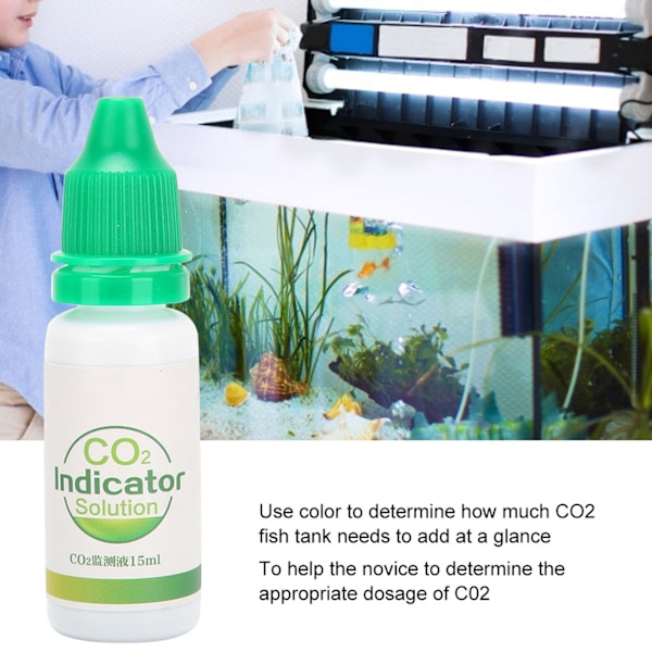 Glass CO2-indikator for akvarium, langtidsmonitor med testvæske og sugekopp