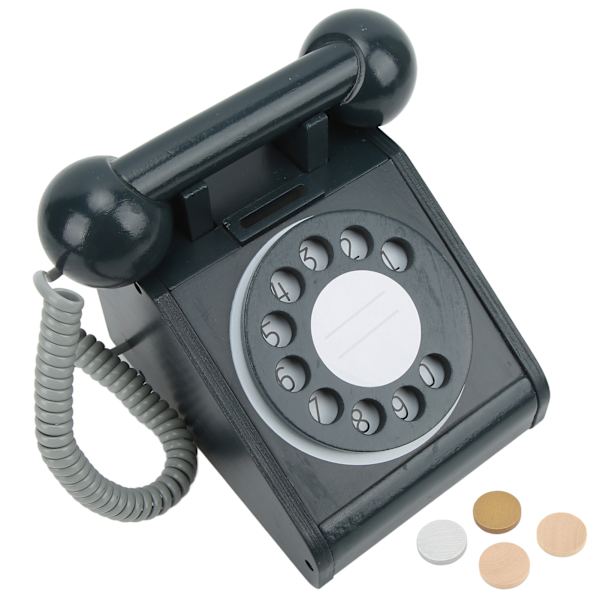 Simuleringstelefon för barn Rosa gammaldags vridbar urtavla telefon retrodesign träsimulering retro urtavla Svart