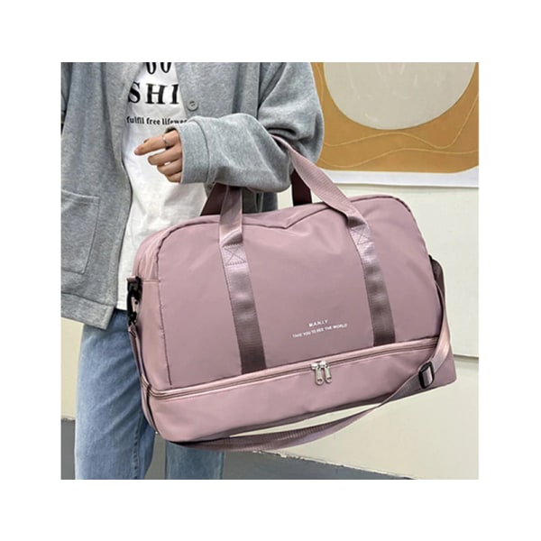 Støvtæt nylon med stor kapacitet, tør vådseparation duffelpose til kvinder-Pink