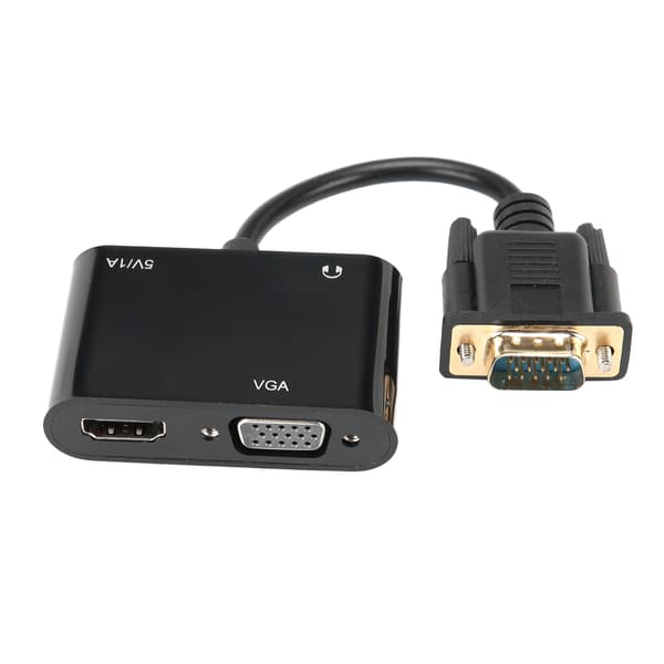 VGA til HDMI Adapter 3-i-1 Strømkonverter TV Projektor Skærme med Lyd til Laptop Sort