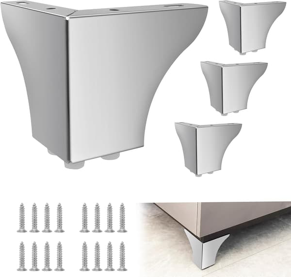 Sett med 4 sølvfargede sofaben i metall, 10 cm, moderne og robuste møbelben til sofa, skap, bord