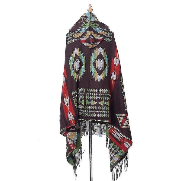 Medeltida kappa för kvinnor Hornspänne Etnisk stil Hooded Cape Sjal Bohemisk etnisk stil Hooded sjal Imitation Cashmere Color2 Høj kvalitet