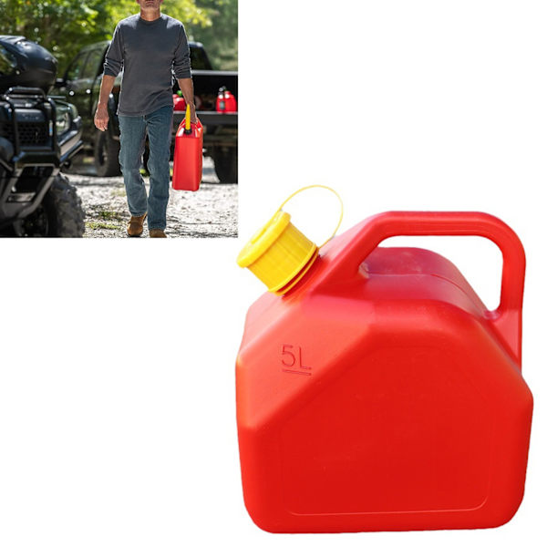 Gasburk 5L 1,3 gallon ABS läckagefri röd bärbar bensinbehållare med utloppsrör