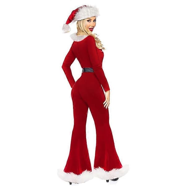 Kvinder Røde Julekostumer Søde Langærmede Flared Jumpsuit og Julemandshat Sæt Kompatibel med Cosplay Rollespil Festtøj Rød Red S