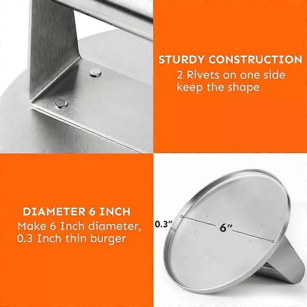 Hamburgerpresse med kant, rustfritt stål 15 cm hamburgerknuser, hamburgergrillverktøy