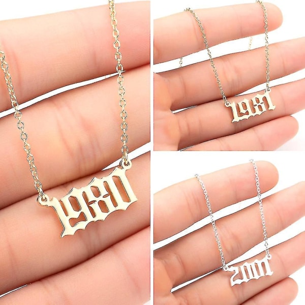1980-2019 Fødselsår nummer Charm vedhæng rustfrit stål kæde halskæde smykker Golden 2000