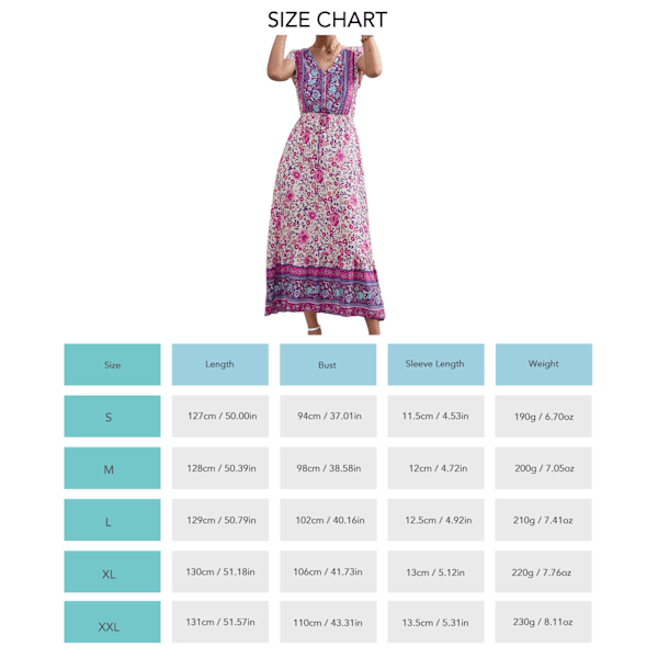 Blomsterkjole til kvinder V-udskæring Korte ærmer Ventilerende knap foran Lang sommerkjole til hverdagsbrug Lilla L