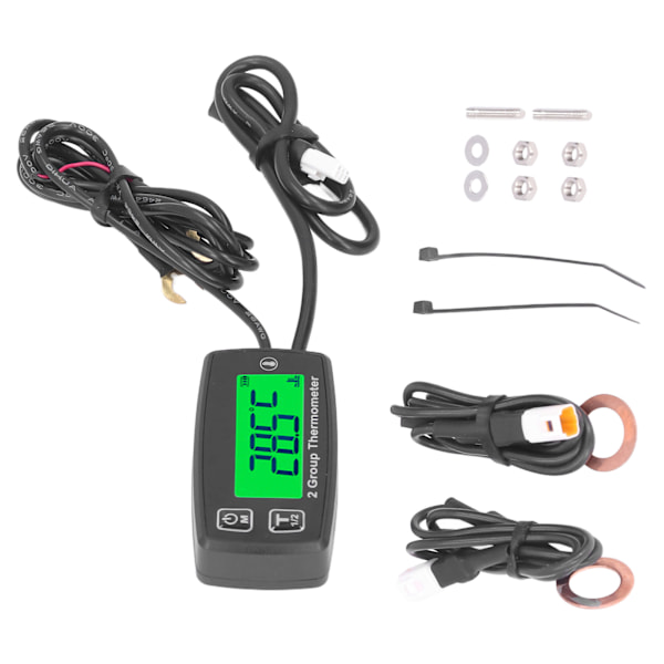Dubbelkanals LCD-termometer Motortempmätare Digital display med grön bakgrundsbelysning för motorcykelbåt ATV