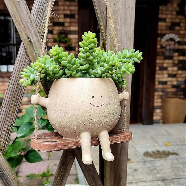 Swing Face Planter Potter, Søde Væghængende Resin Blomsterhoved Planter Til Indendørs Udendørs, Sukkulenter