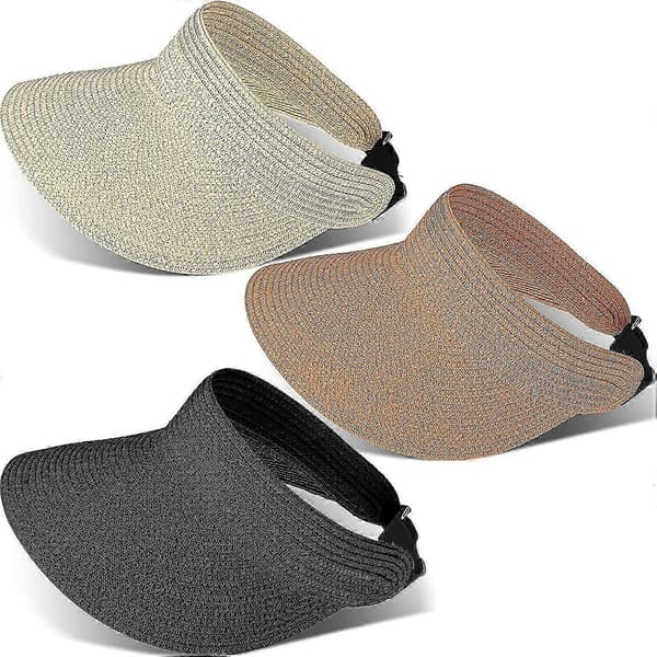 3 stycken solskyddshatt sommarstrandhattar vikbara halmsolhattar UV-skydd rullbara solhattar för kvinnor