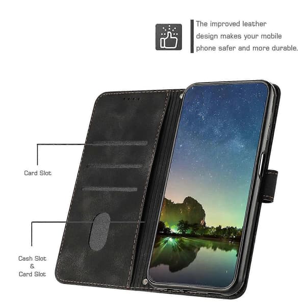 Til Samsung Galaxy A55 5g Læderetui med Flip-Fold og Magnetisk Kortholder Black