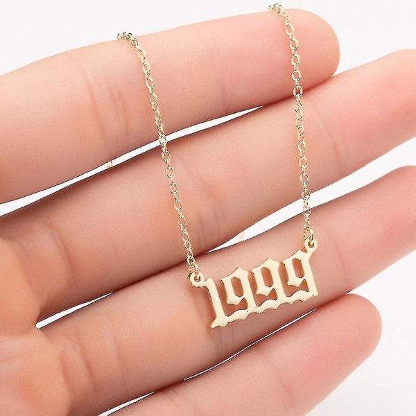1980-2019 Fødselsår nummer Charm vedhæng rustfrit stål kæde halskæde smykker Golden 1999