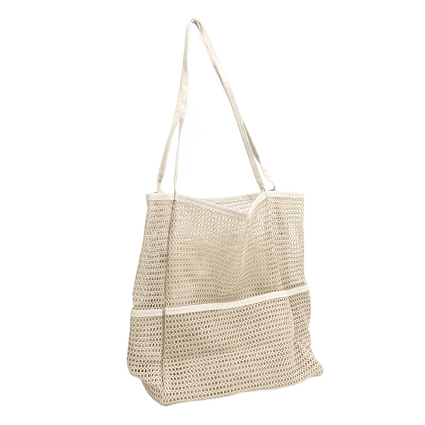 Mesh Strandveske Flere Lommer Stor Kapasitet Skulderveske for Reiser Basseng Piknik Camping Beige