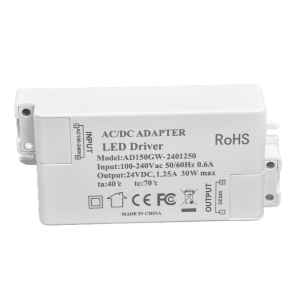 30W DC 24V 1,25A LED-driver konstant spænding Professionel LED-lys transformer AC 100‑240V