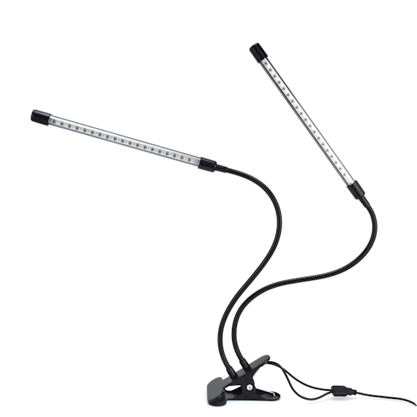 USB Plant Growth Lamp Double Tube Växtljus med klämma för inomhusträdgårdsväxthus