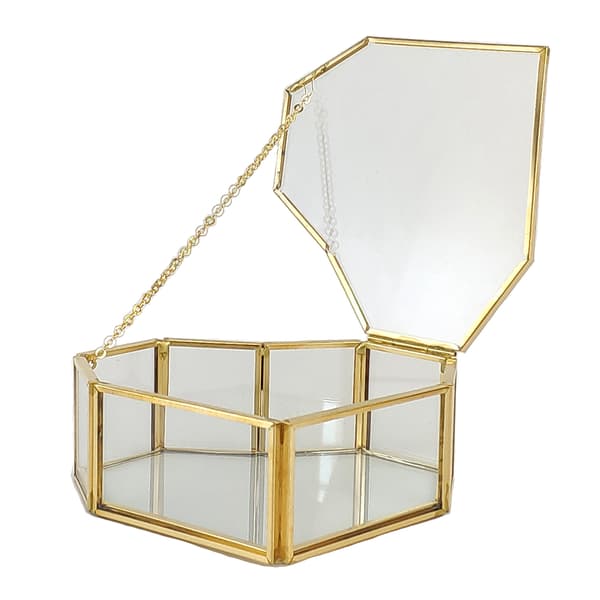 Flip Hjerteformet Geometrisk Smykkeskrin i Glas Glas Ringboks Multifunktionel Smykkeudstillingsboks