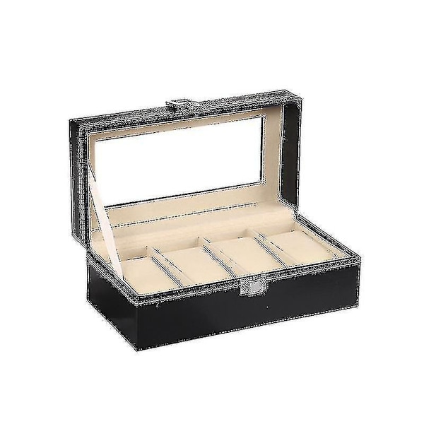 4-Slots Ur-Læder Urboks Smykke Display Case Organizer