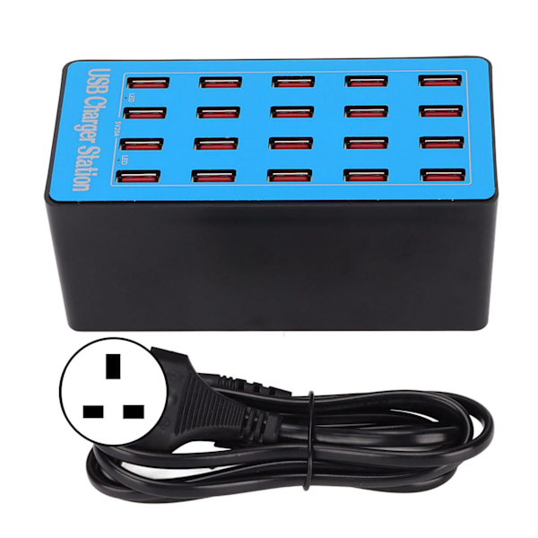 AnwintkA5+ USB snabbladdare 5V 20A 100W 20 portar USB Hub Laddningsstation med 50 graders kylfläkt för telefonplatta 100240V(UK-kontakt)