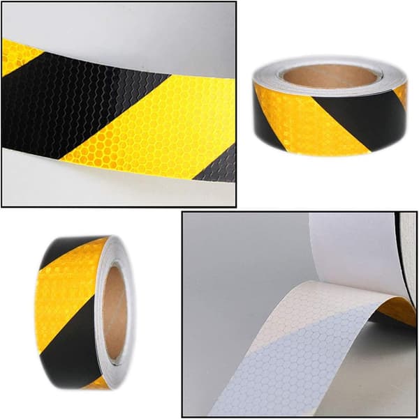 cm x 10 m gul og sort selvklæbende reflekstape, gul og sort advarselstape, refleksmærkat til biler og veje