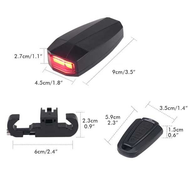 Sykkelbaklys USB Oppladbart Smart Sykkel Baklys Trådløst sykkelalarmsystem med fjernkontroll for terrengsykler landeveissykler
