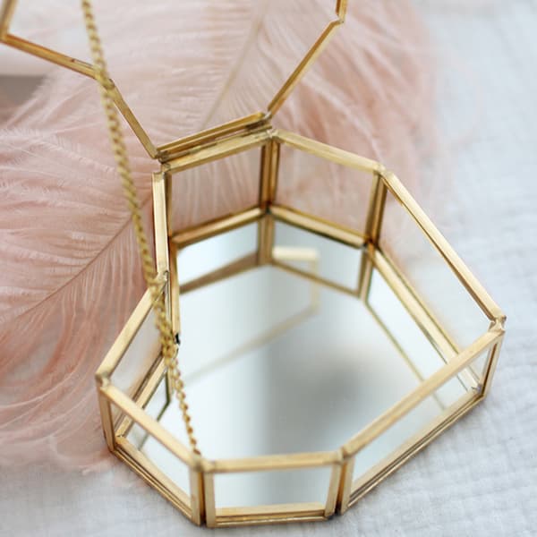 Flip Hjerteformet Geometrisk Smykkeskrin i Glas Glas Ringboks Multifunktionel Smykkeudstillingsboks