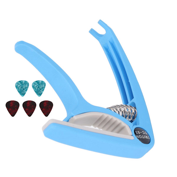 Elgitarr Capo ABS Quick Release Ukulele Gitarr Capo Set med 5 st gitarrval för Mandolin Banjo Blue