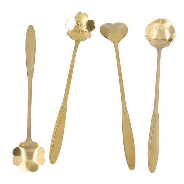 4 STK blandingsske Blomst Hjerteformet Kaffeske Rustfrit Stål Dessert Scoop Ice Tea SpoonGold