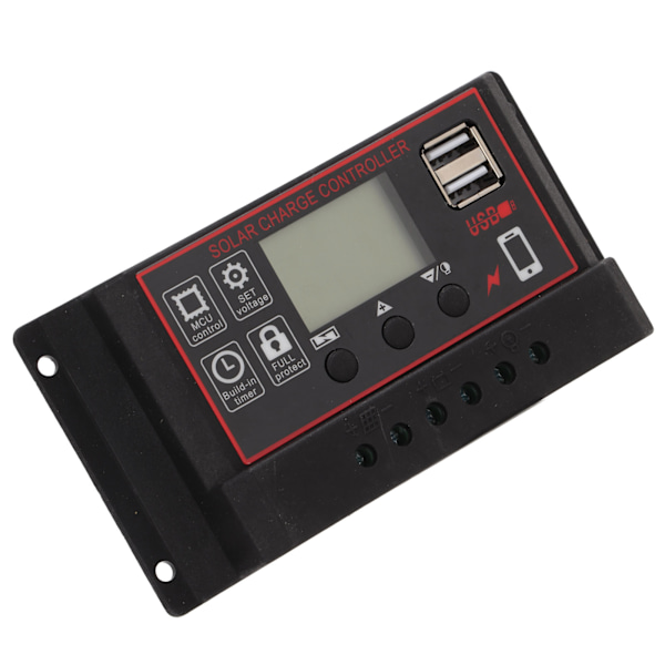 Solcelleladningsregulator Solcellepanel Batteri Intelligent Regulator med Dobbel USB-port 12V/24V PWM Automatisk Parameter Justerbar LCD-skjerm 90A