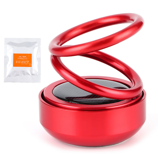 Billuftfräschare Solenergi Roterande Lukt Eliminator Aromaterapi Diffusor W/Dubbel Ring Röd