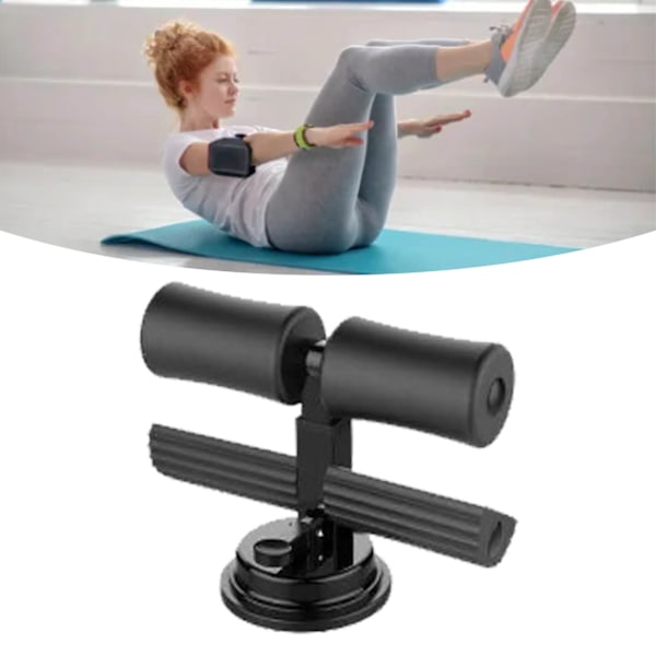 Sit Up Bar Gulv Metal Dobbeltstang Bærbar Sit Up Assistent Enhed med Sugeskål til Fitness Træning Abdominal Muskler Fuld Krops Træning Sort