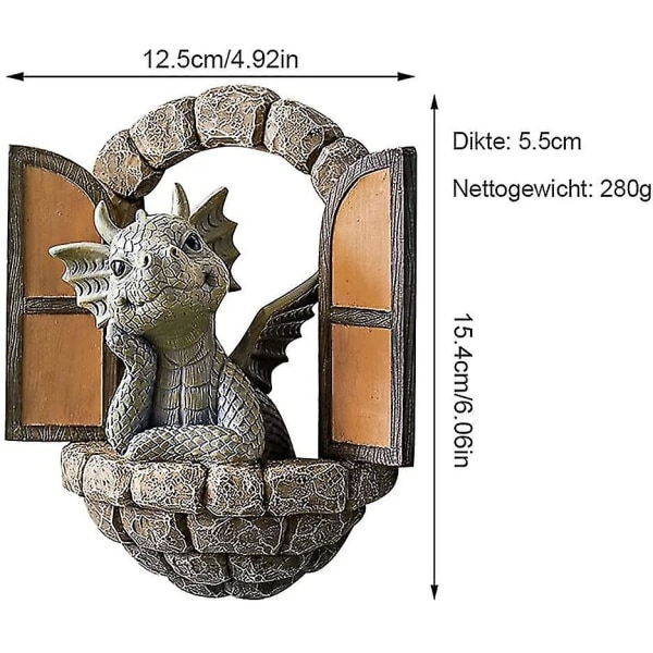 Dinosaur Skulptur Vægdekoration Resin Little Dragon Statue Have Vægdekoration