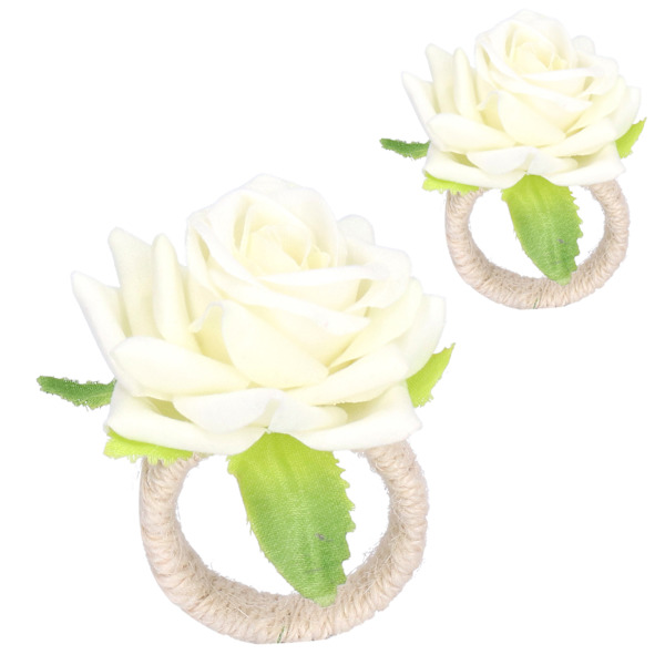 2 stk/pakke Simuleret Blomst Servietringe Moderne Serviettholdere Borddekorationer til Bryllup Hvid