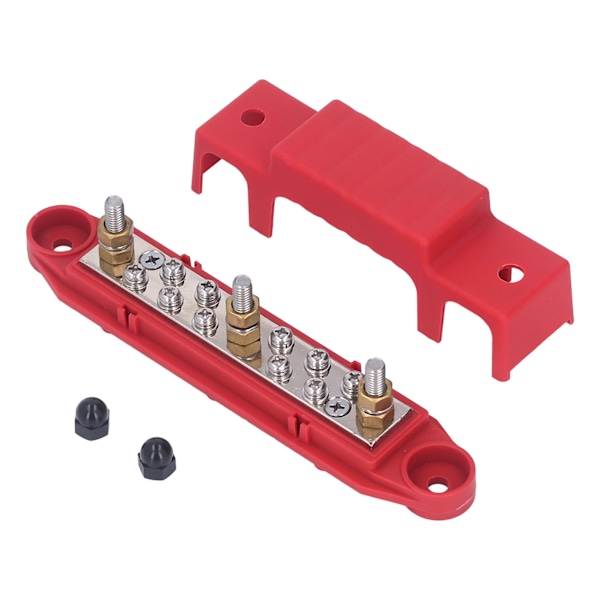 150A 10 anslutningsbussskena Batteriströmfördelningsblock med kåpa 1/4-tums pinnar M8-skruvar för RV-båt Röd (positiv)