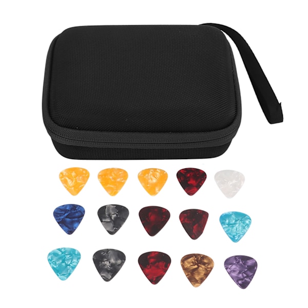 Guitar Pick Bag Set Stort utrymme Vattentätt Bra skydd EVA Tyg Förvaringshållare Fodral med 15 st Guitar Picks Svart