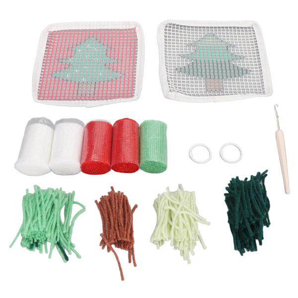 Latch Hook Kit Sødt Juletræsmønster DIY Hæklet Kop Måtte Blød Komfortabel Farverig Latch Hook Tæppe
