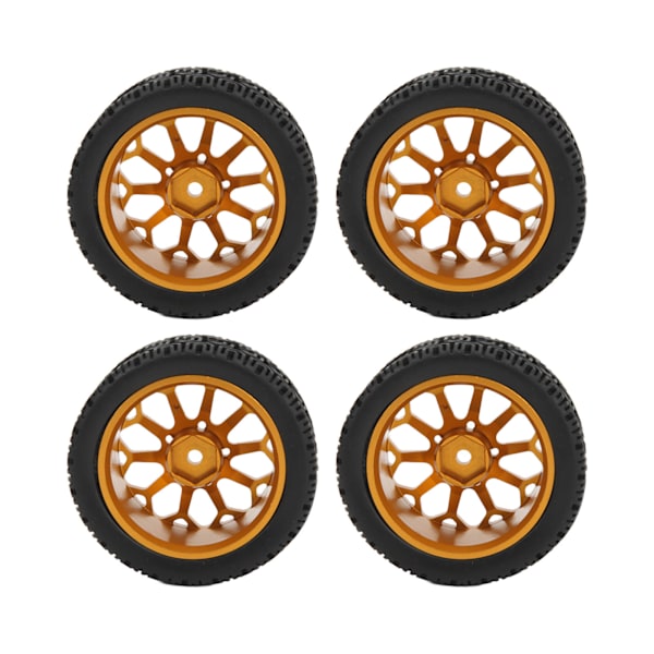 4 st 1/10 Skal RC Hjul och Däck Aluminiumlegering Fälg Gummi Däck Skinn för 1/10 Fjärrstyrd Bil Guld