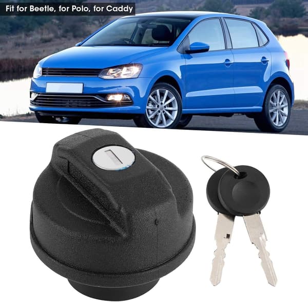 Musta ABS-polttoainesäiliön korkki Beetle/Polo/Caddyyn lukolla ja 2 avaimella