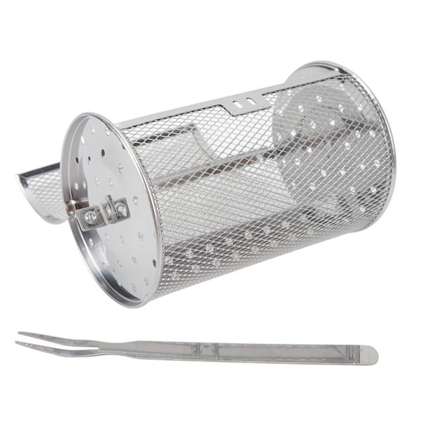 Rullande Grillkorg i Rostfritt Stål BBQ Rullande Korg Gaffel Tråd Nät Cylinder Grillkorg för Camping Picknick Fest 18cm Höjd