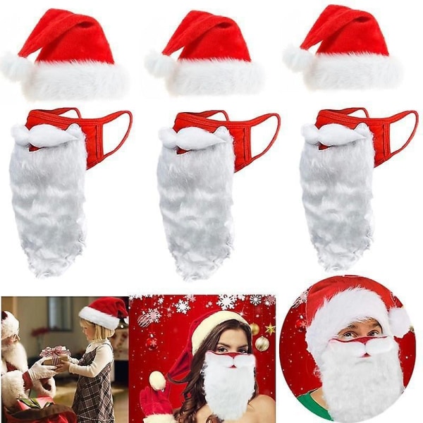 3 par julemand skæg og hue kostume tilbehør til julefest