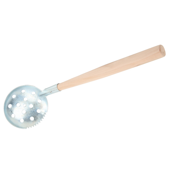Serrated Trähandtag Isfiskesked Galvaniserad Stål Isfiskeskum Colander 34cm/13.4in Lång