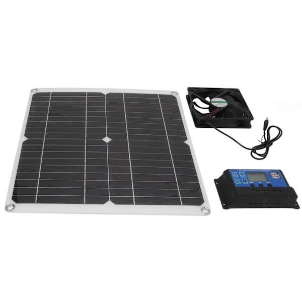 Solpanel-kit LCD-display Flera skyddfunktioner 25W Utomhusladdning Solpanelstyrenhet Fläktsystem Set