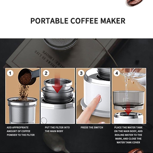 Husholdningsbatteridrevet bærbar automatisk kaffetrakter Håndholdt drypp kaffemaskin Companion pulverkaffetrakter