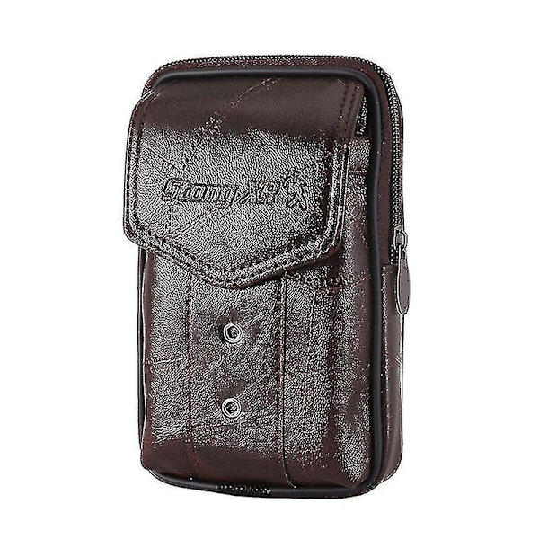 Vintage Läder Herr Midjeväska Telefonficka Höftbälte Holster Plånbok - Kaffe