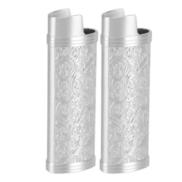 2 ST Lighter Etui Cover Vintage Stil Blomsterpræget Zinklegerings Skal til Lighter Beskyttelse Sølv