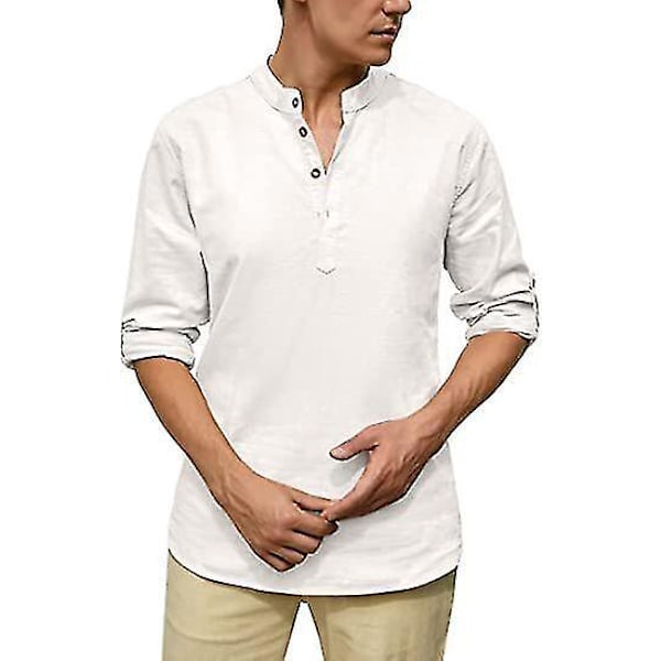 Miehet Casual Valkoinen Pellava Henley Rantapaita