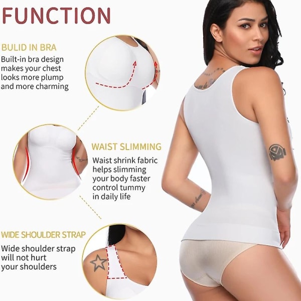 Damkontrollväst Cami Seamless Shapewear Toppar Slimming Mage Control Camisole Cami Padded White XL